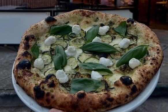 Zucchini and basil wood-fired pizza
